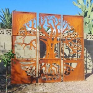 Tree of Life Metal Privacy Screen Set of 3 Rusty Metal
