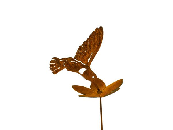 Metal Flower with Hummingbird on white background
