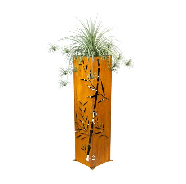 Large Metal Garden Planter With Bamboo Design