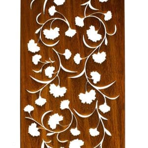 Decorative wooden panel with white floral cutouts