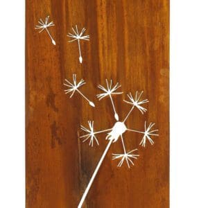 White dandelion silhouette on rusted metal