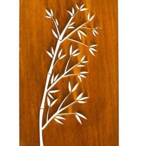 rust metal panel with leafy branch cutout