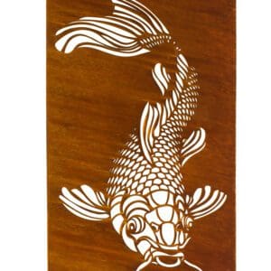 A fish is shown on the outside of a building.
