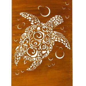 A wooden board with an image of a turtle