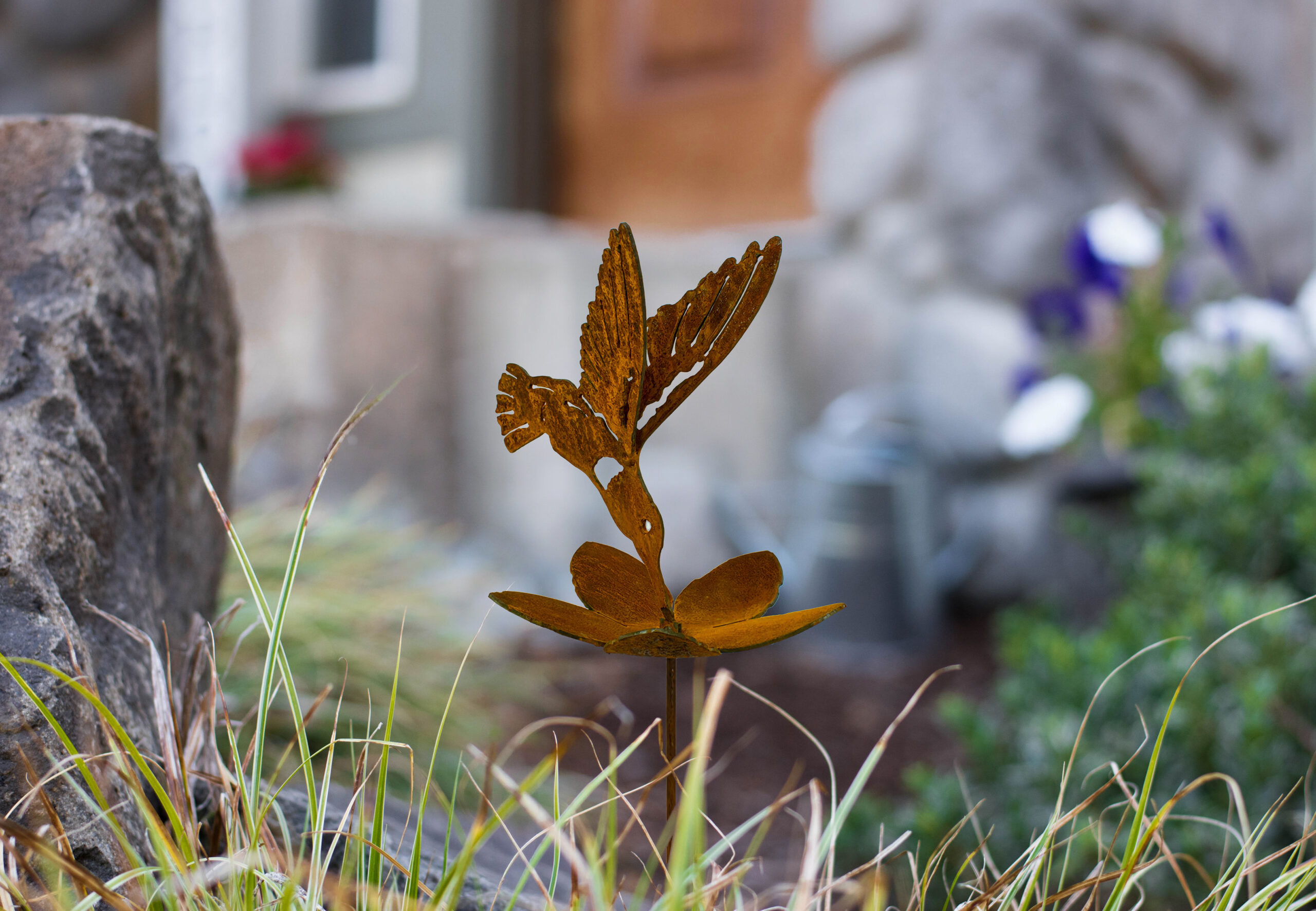 Rusty metal butterfly garden stake