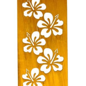 A wooden board with white flowers on it
