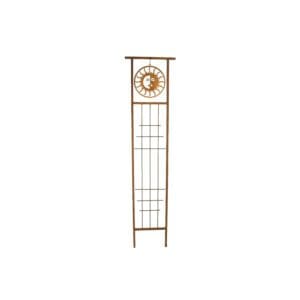 A tall metal clock tower with a round face.
