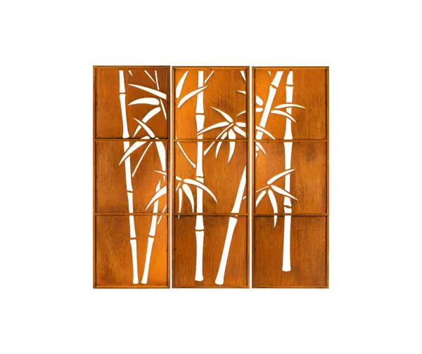 Bamboo Metal Privacy Screen Set of 3 Large Metal Art