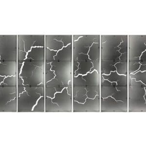 A series of eight panels with lightning strikes.