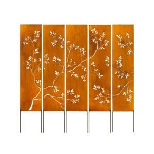 A set of five panels with flowers on them.