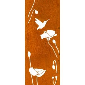 A red and white painting of flowers and birds.