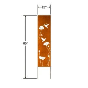 60-inch rust metal garden panel with hummingbirds