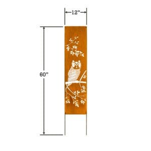 A tall orange banner with an owl on it.