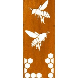 A wooden board with bees and honeycomb on it.