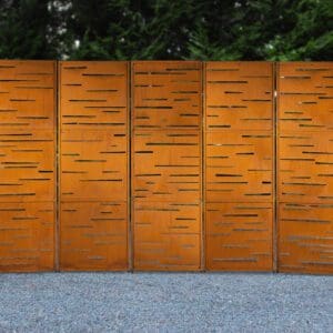 A fence with some wood slats on it