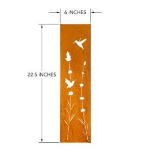 Vertical rust garden panel with hummingbird silhouettes