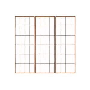 Three wooden panel frames with grid design.