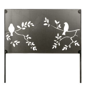 Black metal panel with bird branch cutouts