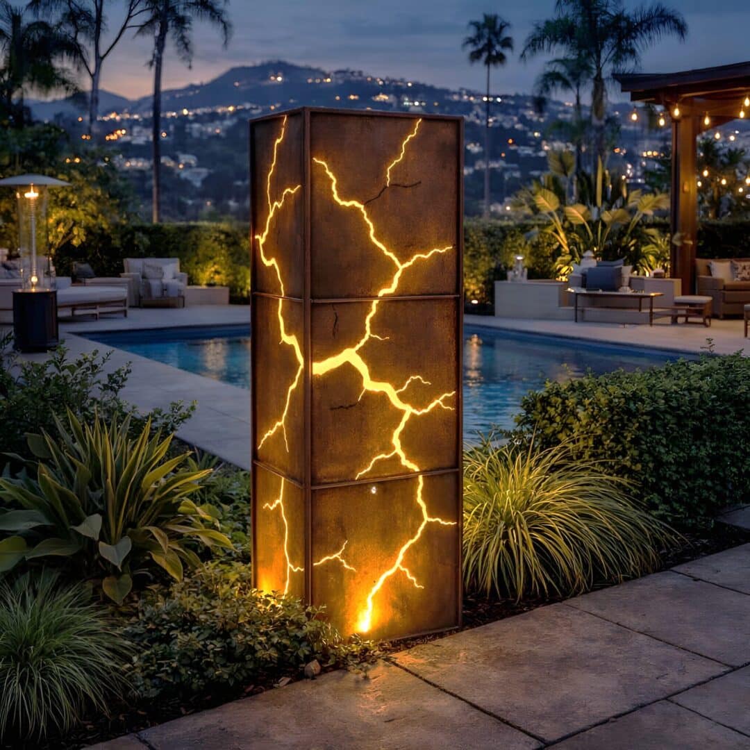 6ft Metal Garden Light Column | Fractured Landscape Lighting Sculpture | Rusty Outdoor Garden Art